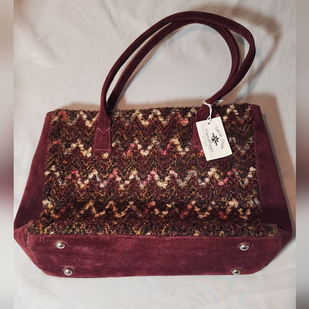 NWT Sarah Shaw Elegant Burgundy Patterned Women's Shoulder Bag 14.5inx10in
